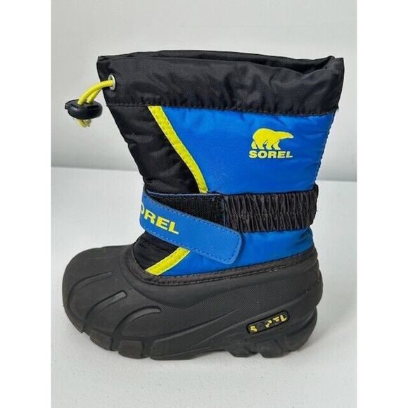 Sorel Flurry Snow Boots Mid Calf Waterproof Faux Leather Black Blue Size 10 - Picture 7 of 13